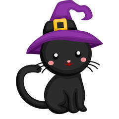 Black cat with witch hat
