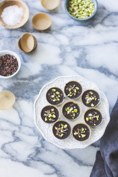 Salted chocolate pistachio butter cups.