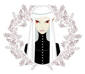  Fantasy character. Portrait of vampire with long white hair. 