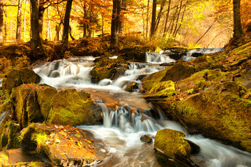 Obrazy na Szkle  Wodospad jesienią, naturalny krajobraz w górach Harz