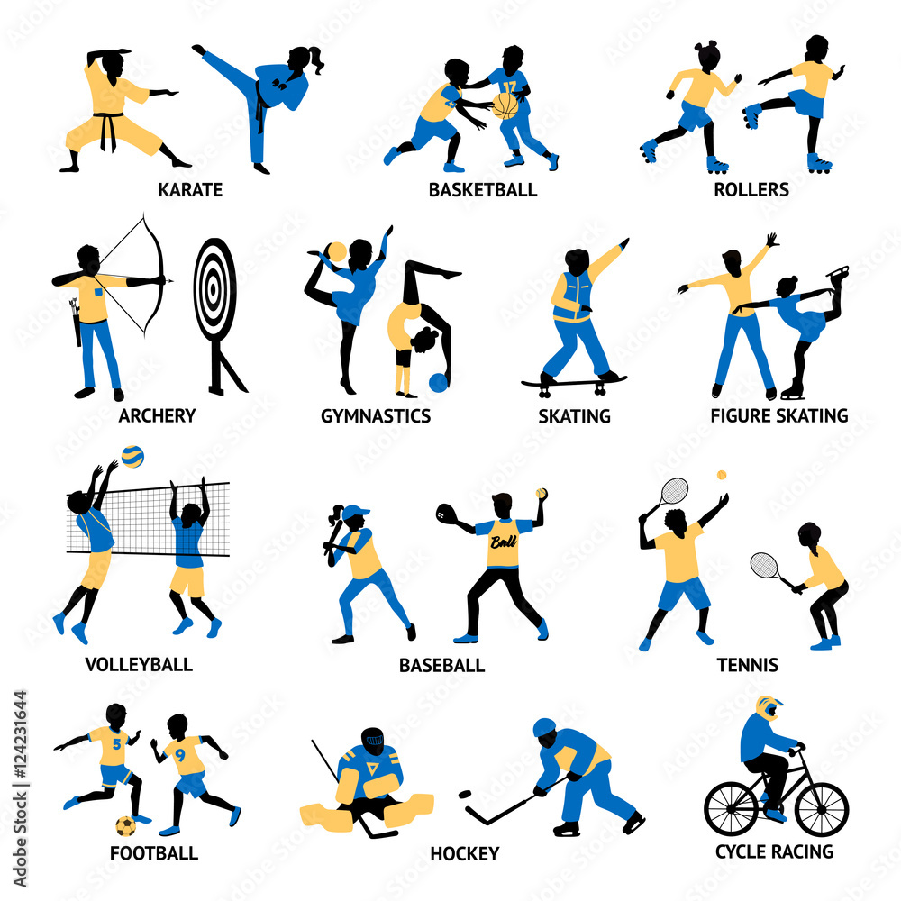 Sticker set of sportsmen silhouettes