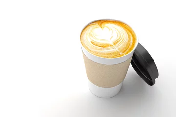 Aluminium Prints Coffee bar Paper cup of coffee latte on white background. 3D illustration