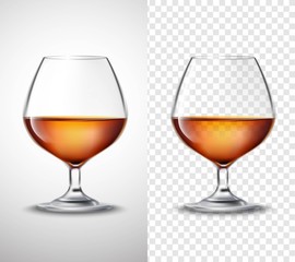 Wine glass With Alcohol Transparent Banners - obrazy, fototapety, plakaty