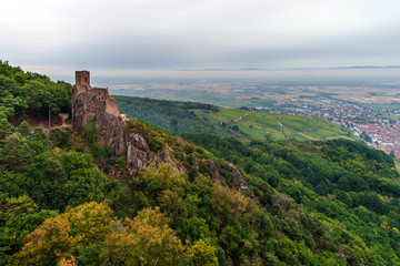Fototapeta na wymiar Majestic medieval castle Girsberg ruins on the top of the hill