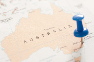 Close up Blue Pin on Australian Map
