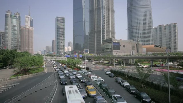 Shanghai business district traffic time lapse