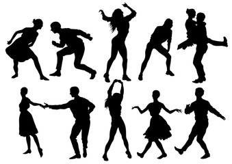 Dancers in theatrical costume on a white background