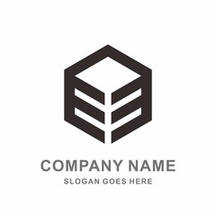 Monogram Letter E Geometric Hexagon Cube Reflection Vector Logo Design Template