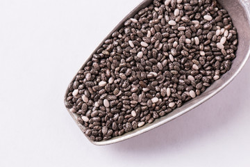 Chia seeds on wood background. Chia seeds protect heart,superfood. Healthy food