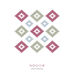 Text frame. Abstract. Japanese Kogin embroidery. Traditional pattern Hana-tsunagi. Abstract illustration. Simple geometric ornament.