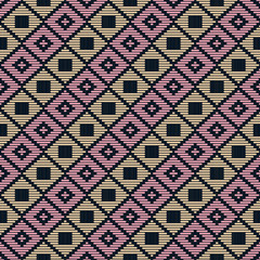 Abstract pattern. Japanese Kogin embroidery. Traditional ornament Ishi-datami. Geometric illustration. Simple asian ornament for a stitching. Contrast. Black background.
