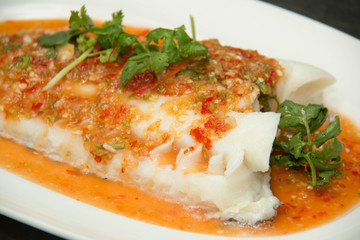 Steamed snow fish with spicy sauce