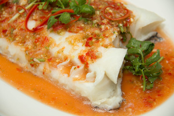 Steamed snow fish with spicy sauce