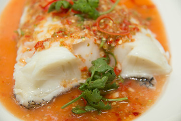 Steamed snow fish with spicy sauce