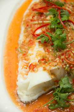 Steamed snow fish with spicy sauce