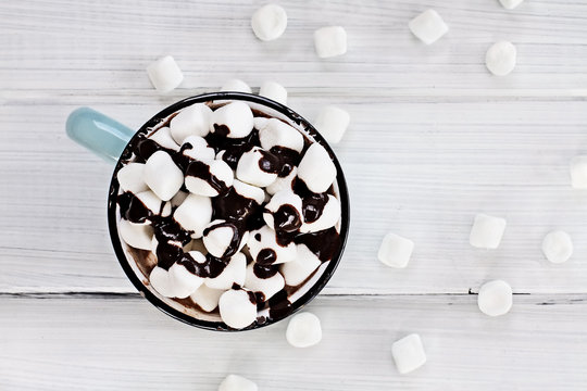 Hot Chocolate with Chocolate Sauce and Marshmallows