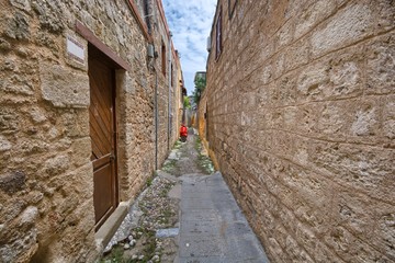 Narrow street of the Old Town of Rhodes, Greece