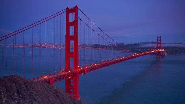 Day to night timelapse of cars moving on Golden Gate Bridge