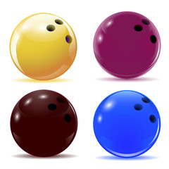 Multi-colored bowling balls. Isolated objects with shadows on the theme of sport.  illustration