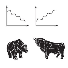 stock market, business  logo design template. money, banking or bull and bear icon. flat illustration
