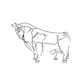 Stylized, isolated black contour of the bull on a white background, tattoo,  illustration: