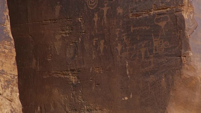 Tilt up shot of ancient petroglyph