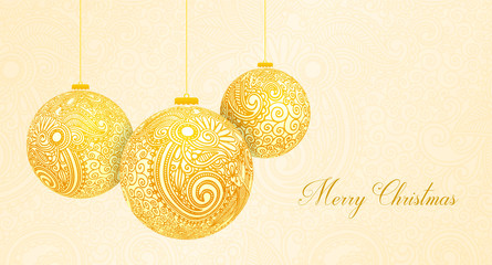 Merry Christmas card with Christmas golden balls