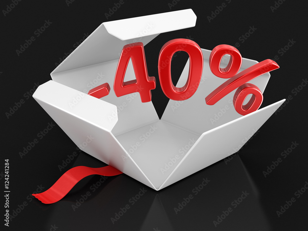 Poster open package with -40%. image with clipping path