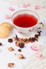cup of red tea on serving table