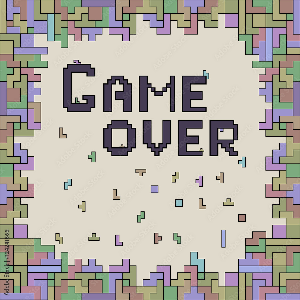 Poster game over. vector of pixel art with colorful abstract background