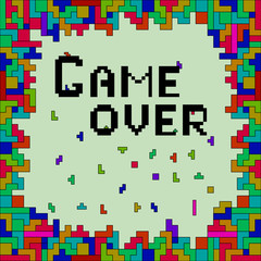 Game over. Vector of pixel art with colorful abstract background