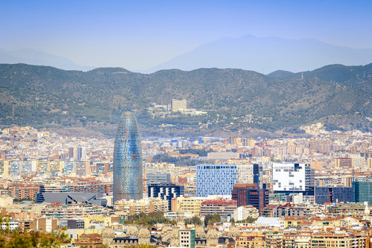 Barcelona panorama with Agbar Tower, Catalonia, Spain