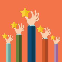 Feedback recognition concept . Hand holding rating star
