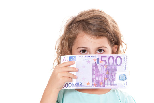 Little girl holding 500 euro