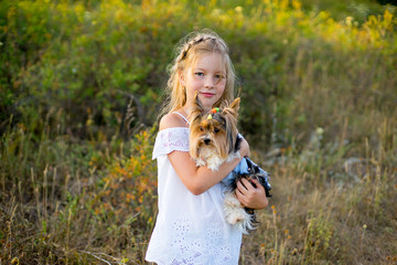 Obraz premium girl on walk with dog