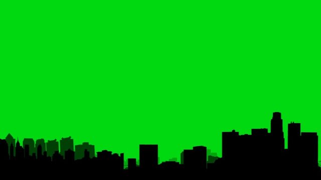 Driving on a City Skyline Silhouette on a Green Screen Background
