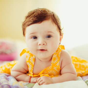 Portrait incredible fun little newborn girl