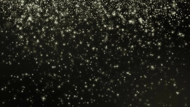 Loopable, seamless loop black Christmas background with small snowflakes star particles, UHD 4k 3840x2160
