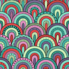 Tribal seamless pattern, indian or african ethnic patchwork style. Round tiles with hand drawn texture.