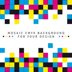 Abstract mosaic background from CMYK colors on white background