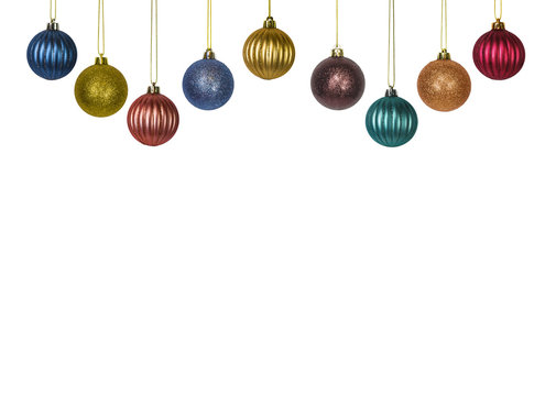 multicolored christmas balls on white background isolated
