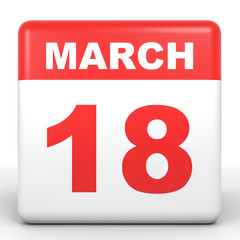 March 18. Calendar on white background.