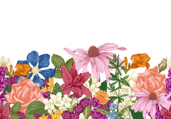 Hand drawn seamless floral border