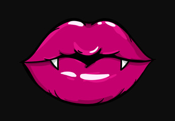 Vampire woman mouth with fangs. Halloween vector illustration