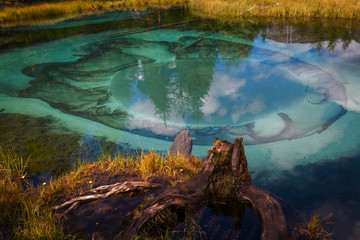 Geyser mountain lake with blue clay