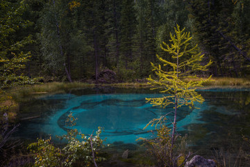 Geyser mountain lake with blue clay