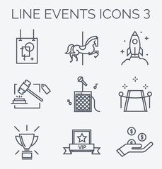 Thin line icons of events and special occasions organization.