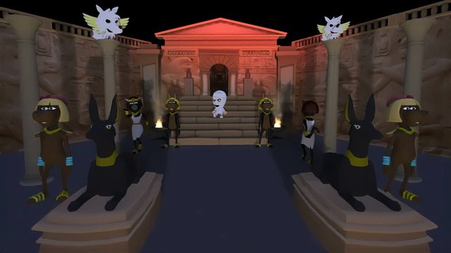Egyptian Mummy Halloween Party. There's a party at the temple and the mummies are showinf off their dancing skills. Made to the tune'Walks Like An Egyption' by Bananarama.