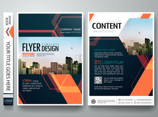 Flyers design template vector.Abstract blue cover book portfolio presentation.Flat orange hexagon on poster design layout.Brochure report business magazine poster.City design on A4 brochure layout.