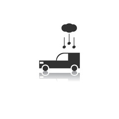 Black and white Vector illustration in flat design of hail falling on car